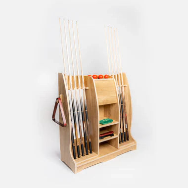 COOLBABY Elegant Wooden Cue Rack with Shelves and Hooks – Holds Up to 10 Cues/Bats