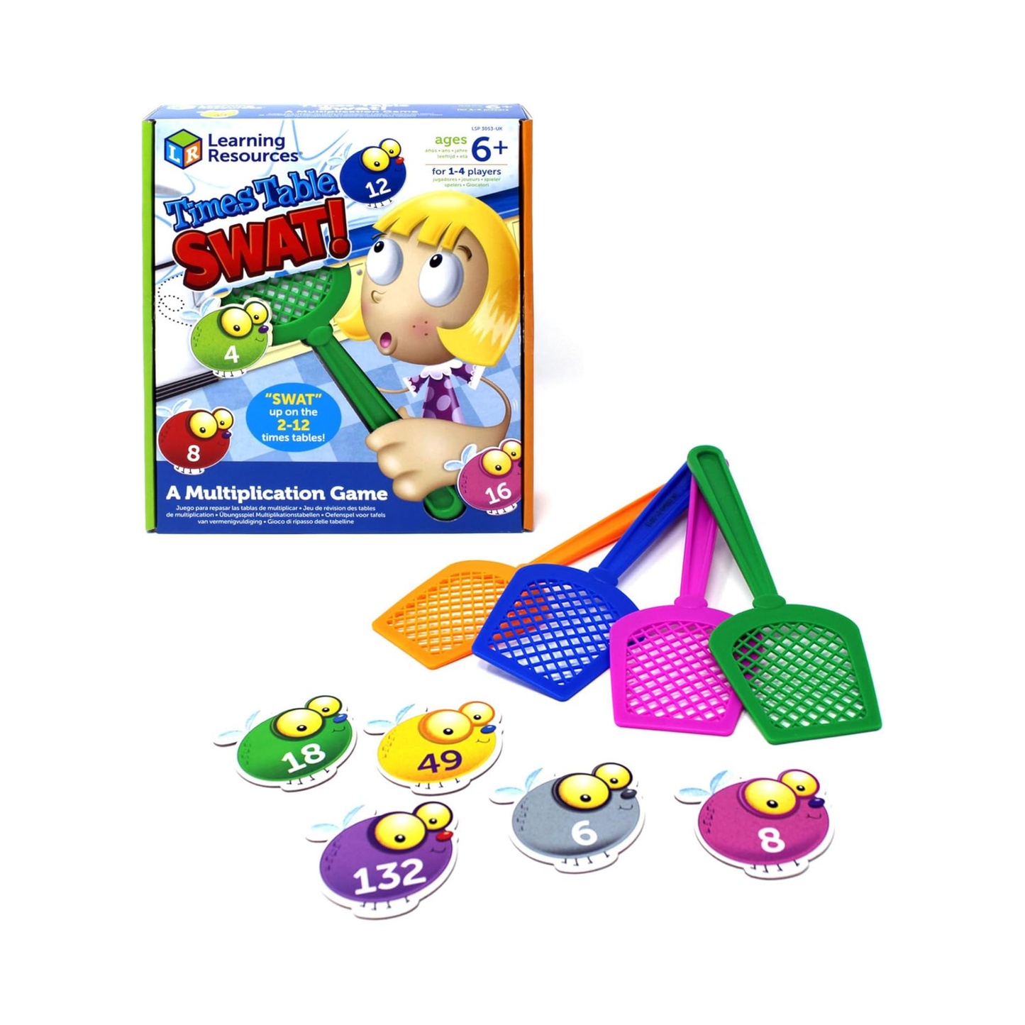 Learning Resources Times Table Swat!, Fun Multiplication Game for Kids, Practice 2-12 Times Tables, Includes 132 Colourful Flies, 4 Swatters & Activity Guide, For Ages 6+, Multilingual Instructions