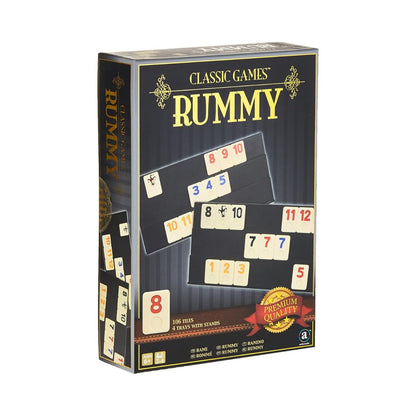 Ambassador Merchant Rummy Board & Card Games, 106 Melamine Pieces, Plastic Holder, Gold Foil Gift Box, Multi Color, +6-20 Years