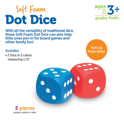 Learning Resources Giant Foam Dot Dice, Set of 2 Soft Dice for Group Maths Games, Ages 3+