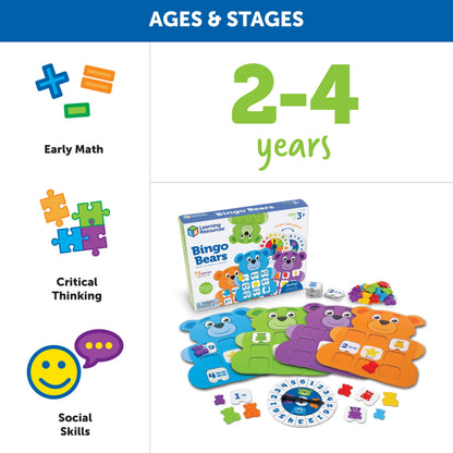 Learning Resources Bingo Bears, Build-Your-Own Bingo Game for Kids, Develop Counting, Critical Thinking, and Social-Emotional Skills, Ages 3+