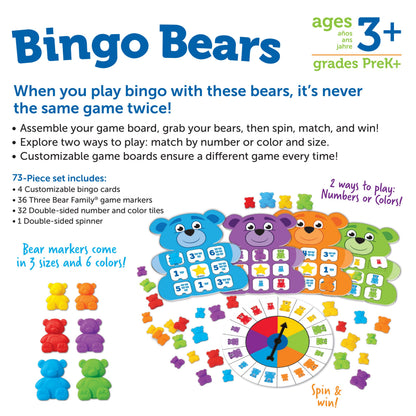 Learning Resources Bingo Bears, Build-Your-Own Bingo Game for Kids, Develop Counting, Critical Thinking, and Social-Emotional Skills, Ages 3+