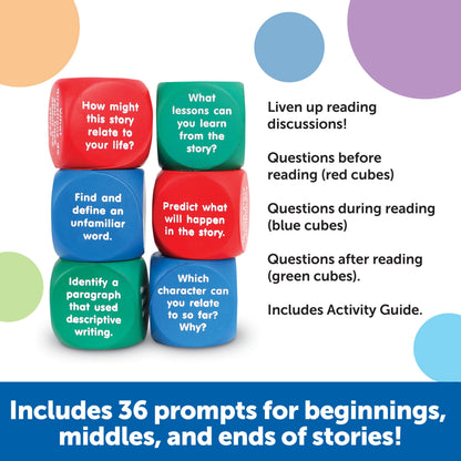 Learning Resources Reading Comprehension Cubes, Engaging Literacy & Language Skill-Building Activity, Set of 6 Soft Foam Dice with 36 Questions for Kids