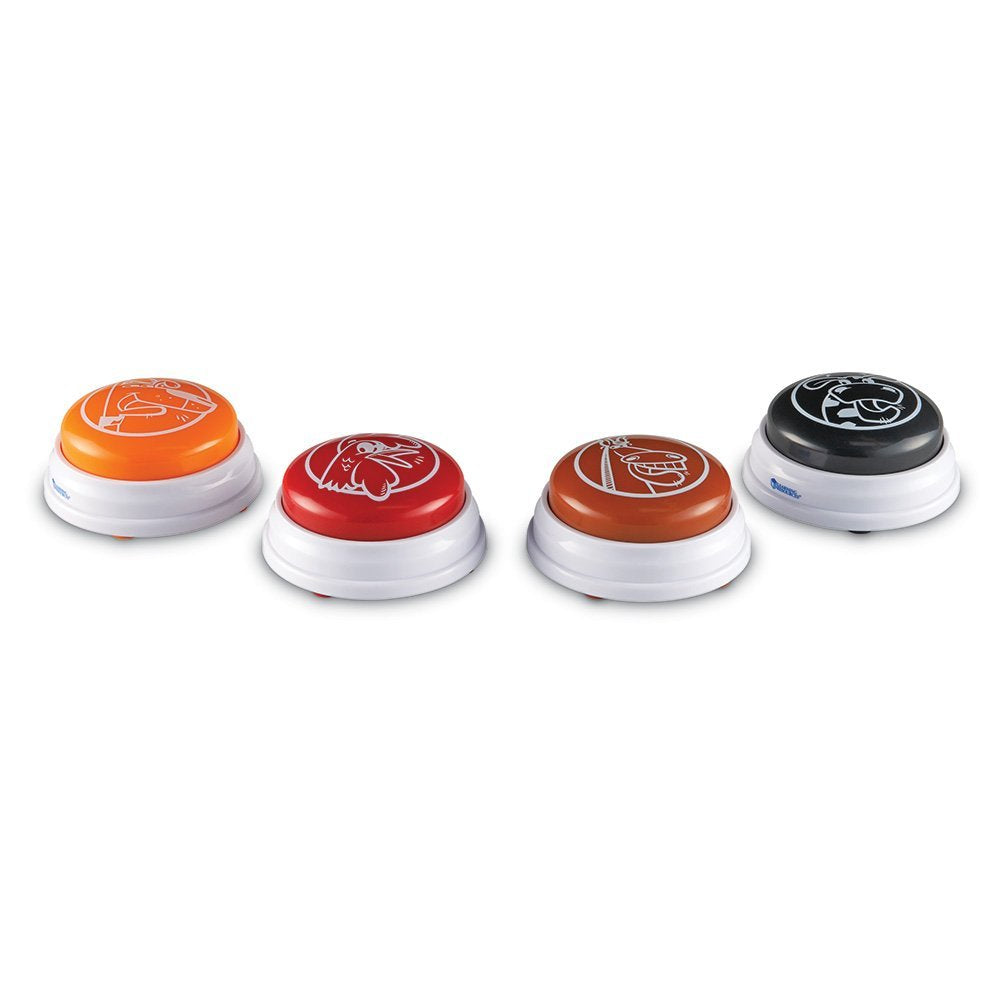 Learning Resources Barnyard Answer Buzzers (Set of 4), Fun Farm Animal Sounds for Classroom or Family Game Night, Easy to Use for Kids Ages 3+ (Moo, Neigh, Bark, Cock-a-doodle-doo)