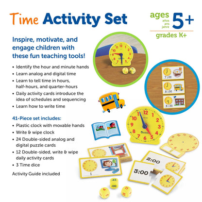 Learning Resources Time Activity Set, Digital & Analogue Time Learning for Kids, Includes Plastic Clock, Puzzle Cards, Time Dice, Activity Cards & Guide, Ages 4+