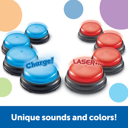 Learning Resources Team Answer Buzzers, Set of 8 Red and Blue Light-Up Buzzers with Unique Sounds, Game Show Buzzers for Team Play, Ages 3+